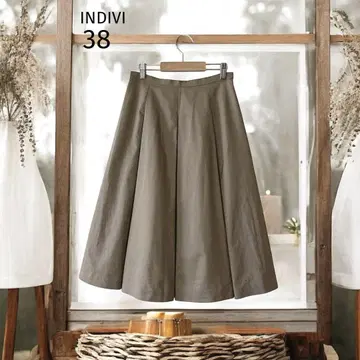 고품질 INDIVI 스커트 (38) 스커트 짙은 베이지 턱 무릎 아래