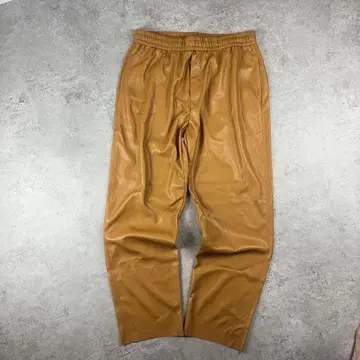 ZARA 자라 인조 가죽 팬츠 L 브라운 허리 밴딩 드로 코드