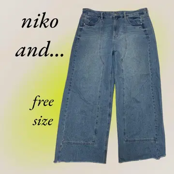 niko and... 데님 와이드 팬츠 컷오프 블루 프리 사이즈