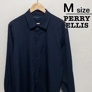 PERRY ELLIS 캐주얼 셔츠 긴팔 M 네이비 무지 미국 구제 의류