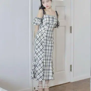 M me eme 2WAY 체크 롱 머메이드 원피스