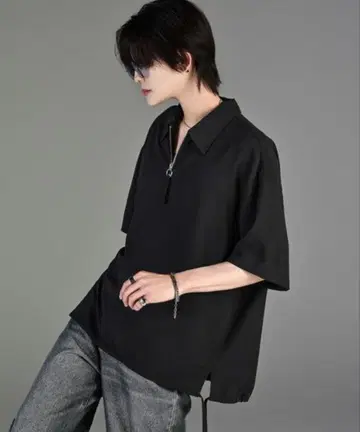ADRER CODE CRINKLE HALF ZIP SHIRT 블랙