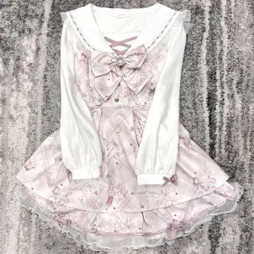 LIZLISA 리즈리사 sewing bear 패턴 셋업 긴팔 화이트