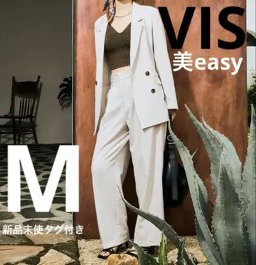 VIS 미쉬이지 린넨 라이크 원턱 와이드 슬랙스 팬츠 미사용 새상품
