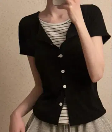 레이어드 스타일 반팔 가디건 티셔츠