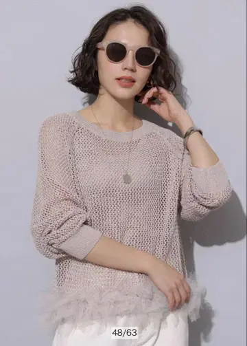새상품 Arpege 스토리 밑단 리본 메쉬 니트