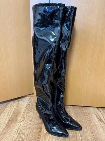 [즉시 배송] 에나멜 싸이하이 부츠 블랙 검정 25.5cm