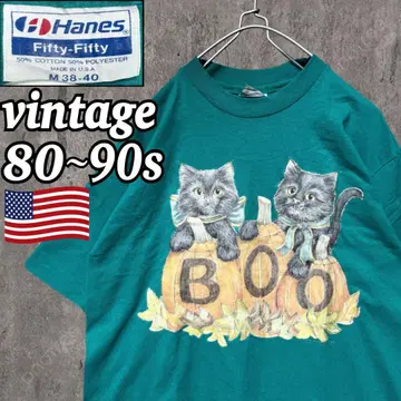 Hanes 80s 90s USA제 고양이 애니멀 티셔츠 싱글 스티치