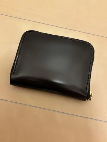코도반 블랙 컴팩트 지갑 지퍼 천연 가죽 라운드 지퍼