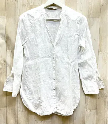 ZARA 자라 린넨 100% 노카라 셔츠 겉옷 XS 화이트