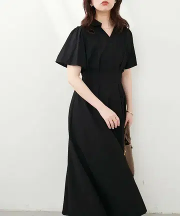 natural couture 스키퍼 카라 플레어 소매 원피스 블랙