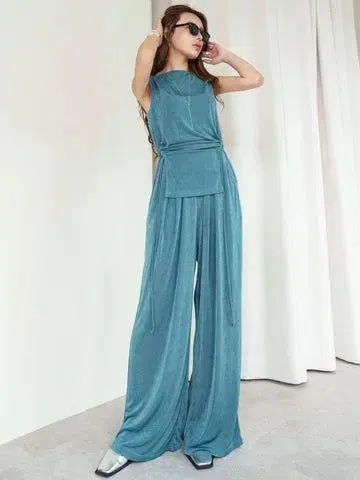완판템 GlamLips 허리 드로 라메 SET-UP 마린 블루