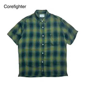 Corefighter 옴브레 레이온 셔츠 체크 반팔 그린 M