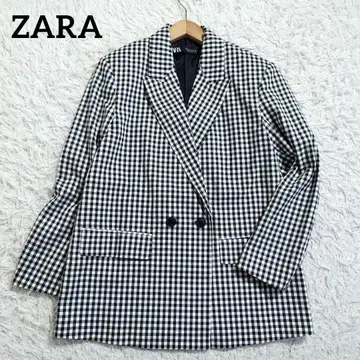 새상품급 ZARA 자라 테일러드 자켓 더블 넉넉한 체크 화이트 블랙 M
