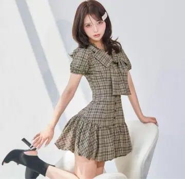 Darich 다리치 빅 리본 벌룬 체크 미니 원피스