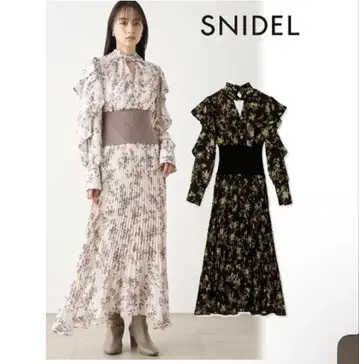 snidel 허리 리브 프린트 원피스 이너 포함