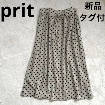 택 포함 새상품 prit 프릿 린넨 100% 플레어 스커트 도트 일본제