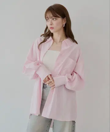 Chico 원 포인트 루즈 셔츠 상의 스트라이프 블라우스 셔츠