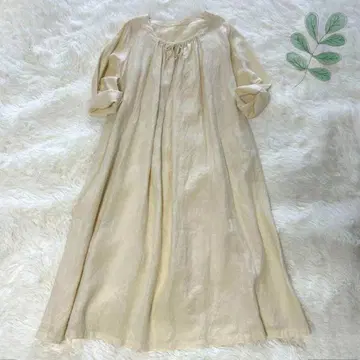 네스트로브 린넨 센터 드로스트 개더 리본 원피스