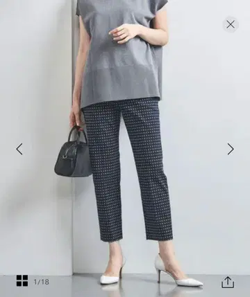 택 포함 새상품 UNITED ARROWS 다이아 도트 자카드 슬림 팬츠