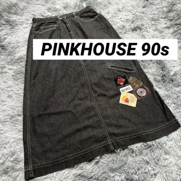 핑크하우스 90s 블랙 데님 롱 스커트 와펜 당시 물건
