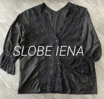 SLOBE IENA 프론트 스칼라 레이스 블라우스 블랙 프리 사이즈