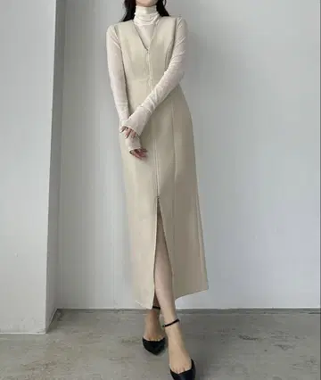 Louere 프론트 더블 지퍼 I 라인 점퍼 스커트