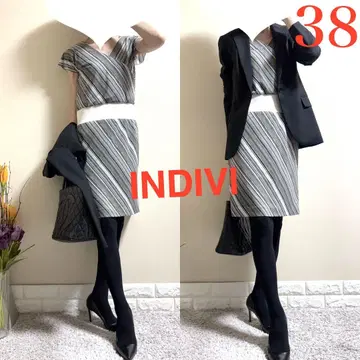 인디비 INDIVI 시원함! 반팔 올 패턴 원피스 38 M 올리브