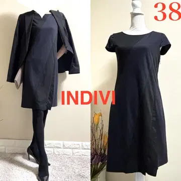 새상품급! 인디비 INDIVI 배색 원피스 38 블랙 네이비 M