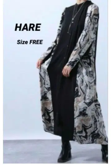 HARE 패턴 절개 롱 원피스 밴드 카라 마블 F 블랙 HARE