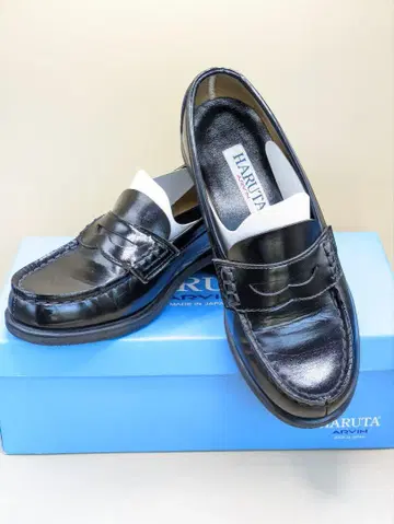 하루타 로퍼 가죽 신발 22cm EEE 넉넉한 블랙 검정 4505