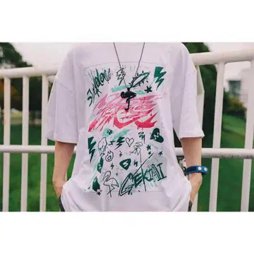 syudou 격렬한 사랑 오버 사이즈 티셔츠 화이트 화이트 White M