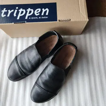 trippen 블랙 가죽 슬립온 38 Lazy