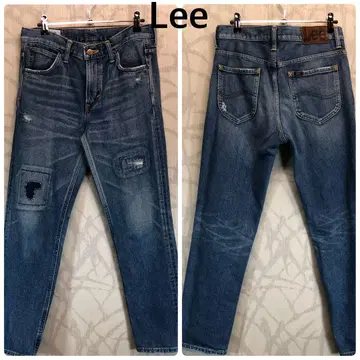 Lee Lee 데미지 가공 데님 팬츠 가죽 로고 와펜 Y