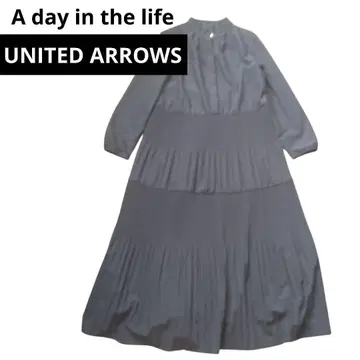 UNITED ARROWS 티어드 롱 원피스 밴드 카라 블랙