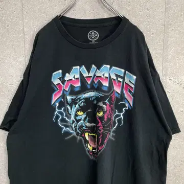 SAVAGE 사바지 팬서 애니멀 썬더 프린트 블랙 티셔츠 3XL