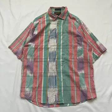 80s 90s Eddie Bauer 셔츠 M 체크 반팔 블랙 택