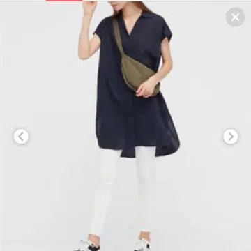 유니클로 린넨 블렌드 롱 셔츠 네이비 S