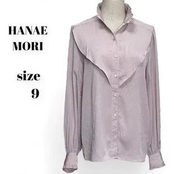 HANAE MORI TOPS 스탠드 카라 긴팔 블라우스 셔츠 도트 무늬