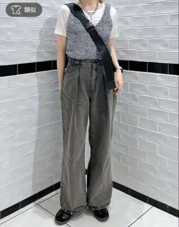 지나시스 턱 데님 와이드 팬츠 S 반지 가공 블랙 그레이