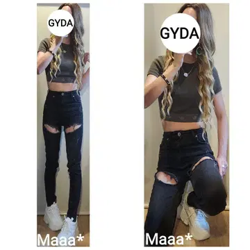 GYDA 하이 데미지 블랙 스키니 데님