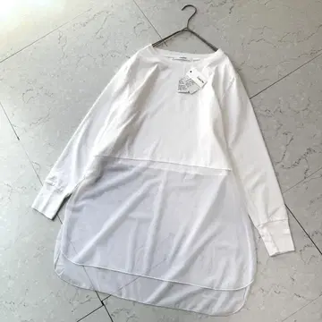새상품 DOUDOU 두두 밑단 시어 절개 롱 TEE 화이트 F 택 포함