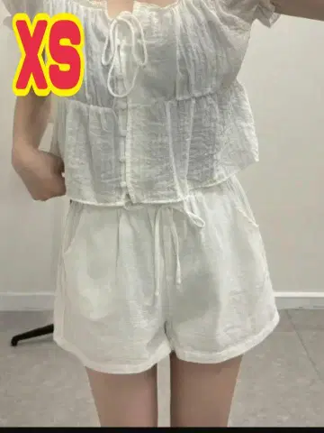 허리 리본 포함 화이트 팬츠 XS 포켓 부착