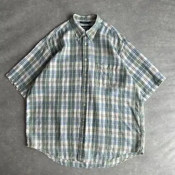 90s 노티카 린넨 셔츠 멀티 체크 원포인트 로고 자수