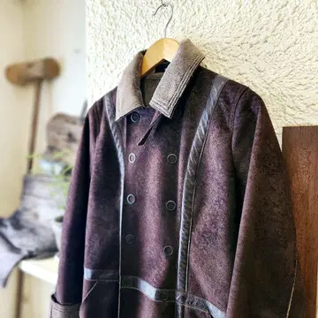 여성용 프리 Hijiru 일본제 페이크 무스탕 코트 다크 브라운