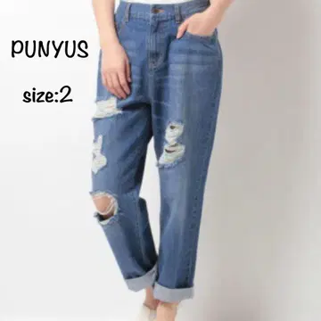 PUNYUS 푸뉴즈 데님 팬츠 데미지 크러쉬 사이즈 2 청바지