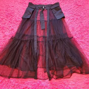 DeuxAmour 튤 티어드 벨트 플레어 롱 스커트