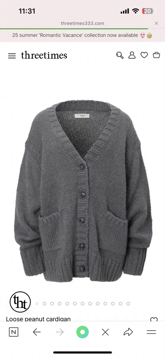 Threetimes Loose Peanut Cardigan Gray