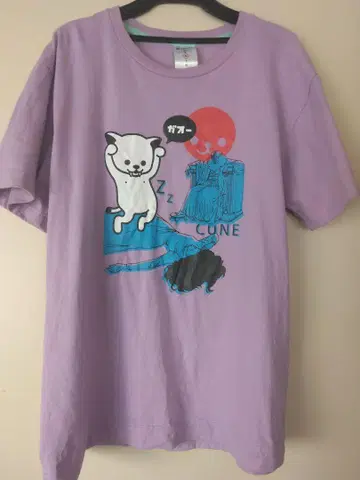 CUNE 큔 티셔츠 M 사이즈 가오 개 연보라 양면 프린트 중고