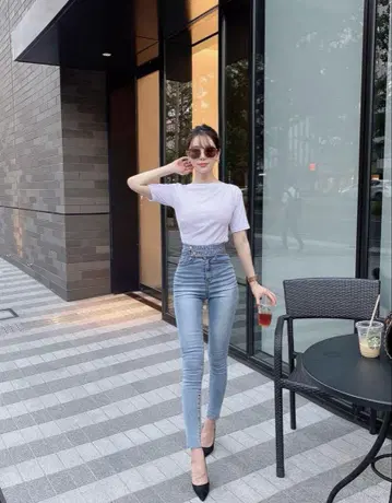 QUNG 벨트 하이 웨스트 스키니 S